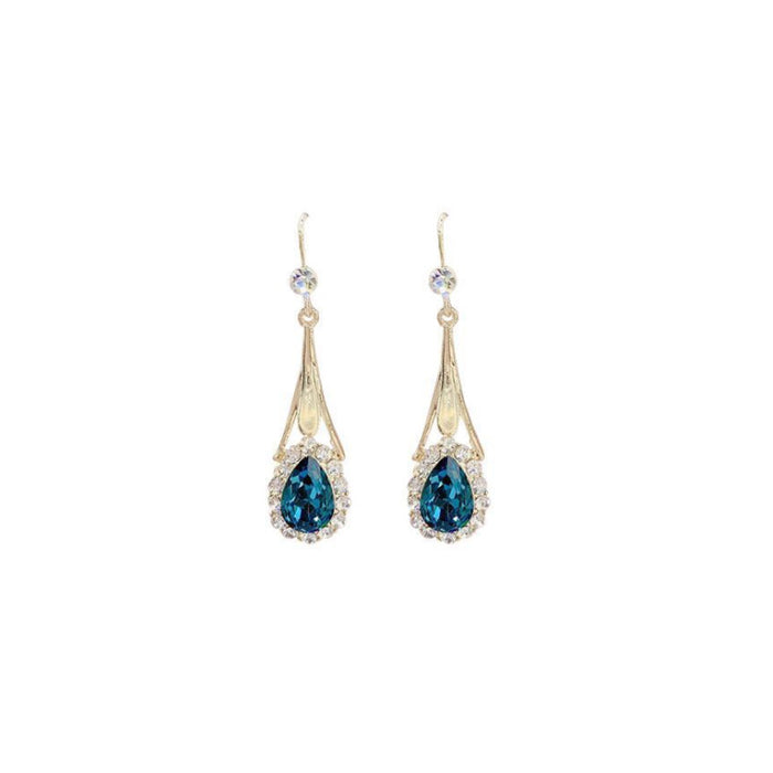 Wholesale Earrings Alloy Blue Zircon Diamond Drop Shape JDC-ES-FYue001