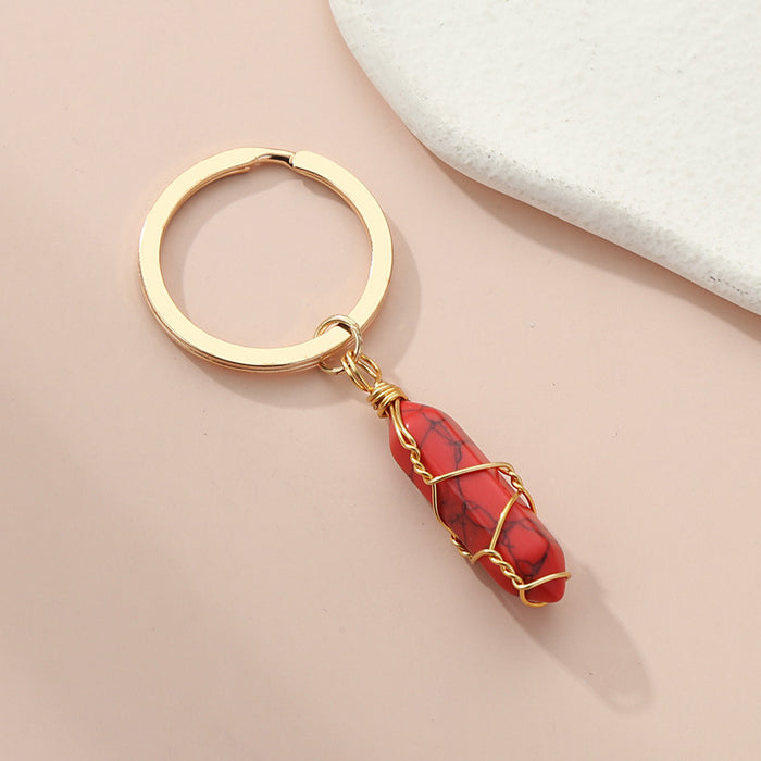 Wholesale10PCS/PACK Natural Crystal Stone Hexagon Pillar Binding Wire Crystal Keychain JDC-KC-XiangH007