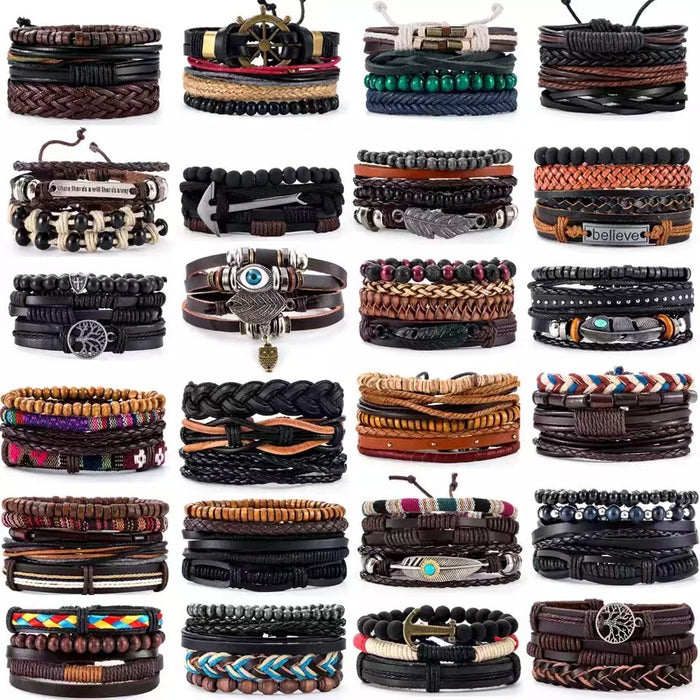 Wholesale Four Piece Card Braided Bracelet Leather Bracelet Multilayer Set MOQ≥3 JDC-BT-BaB009