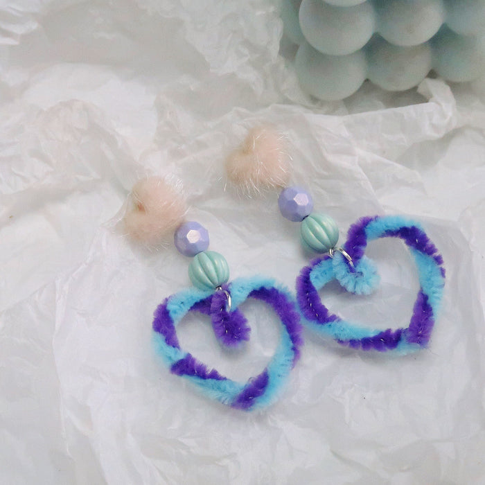 Wholesale 925 Silver Needle Plush Color Bow Heart Shape Earrings JDC-ES-XNWE008