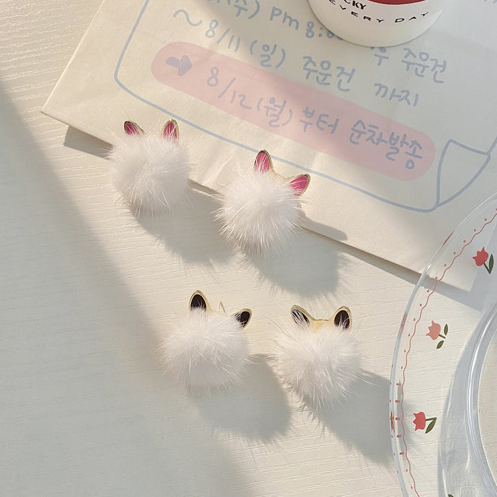 Wholesale Earring Alloy Cute Mink Fur Ball Cat Ear Stud Earrings JDC-ES-Baolai006