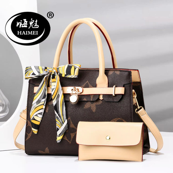 Wholesale Shoulder Bag PU Vintage Print Bow Handbag Diagonal Cross (F) JDC-SD-haim007