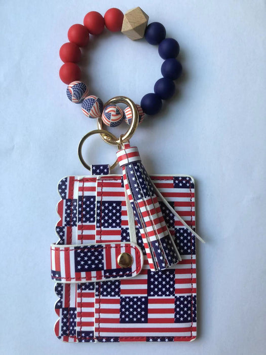 Wholesale 4th of July Independence Day Flag Silicone Beads Wristlet Keychain  JDC-KC-LXi001