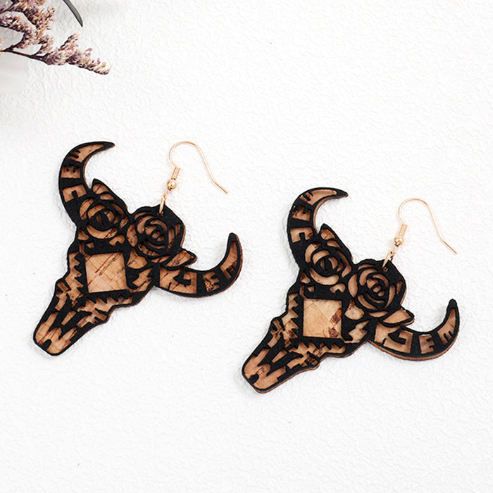 Wholesale Earrings Cork Leather Western Bull Head Sunflower Leaves Butterfly Wings 2 Pairs JDC-ES-HeYi092