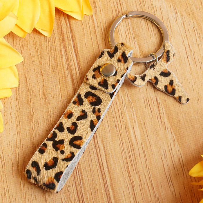 Wholesale Keychains Alloy Genuine Leather Leopard Print Handmade 3pcs JDC-KC-HeYi015