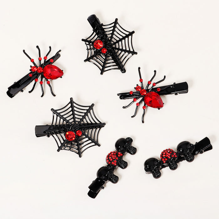 Wholesale Hair Clips Alloy Set Rhinestone Skull Spider Halloween 6pcs MOQ≥2 JDC-HC-LANGL001