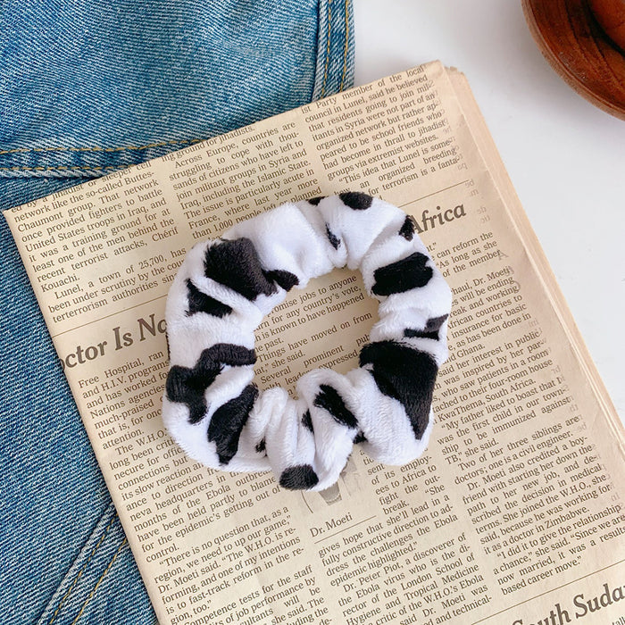 Wholesale plush cow pattern hair ring large intestine ring headdress JDC-HS-YuTing002