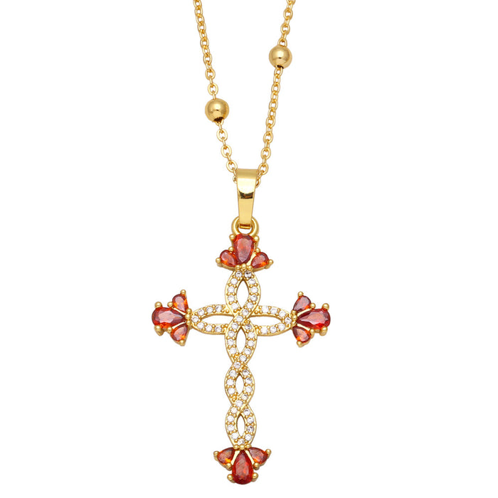 Wholesale Necklace Copper Plated 18K Gold Zircon Cross JDC-PREMAS-NE-022