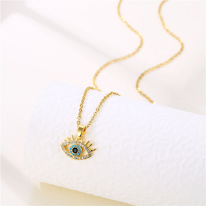 Wholesale Necklace Stainless Steel Full Diamond Zircon Blue Eyes JDC-NE-QR011