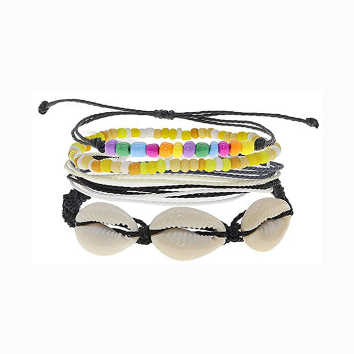Wholesale Boho Resort Style Colorful Wax Thread Hand Braided Shell Rice Beads Set Bracelet MOQ≥3 JDC-BT-QiuX012