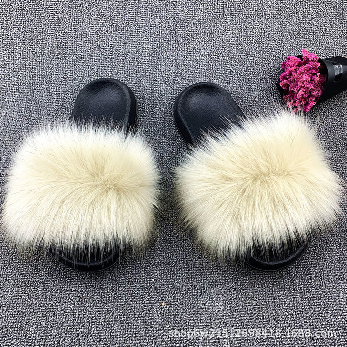 Wholesale imitation fox fur sandals outside wear beach plush sandals JDC-SP-XYu004