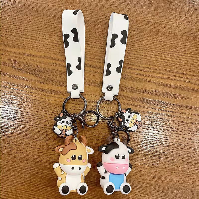 Wholesale Keychain PVC Cute Cartoon Cows Metal Pendant MOQ≥2 JDC-KC-ZhenT002