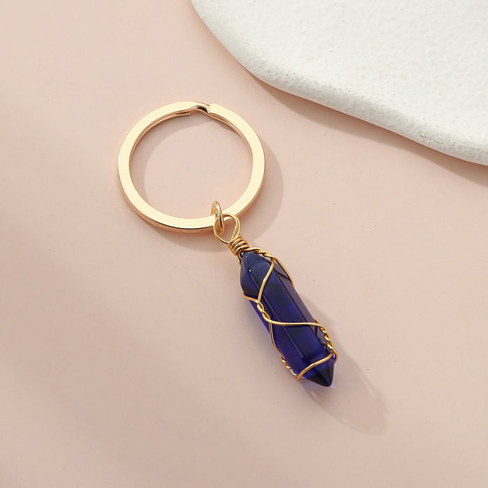 Wholesale10PCS/PACK Natural Crystal Stone Hexagon Pillar Binding Wire Crystal Keychain JDC-KC-XiangH007