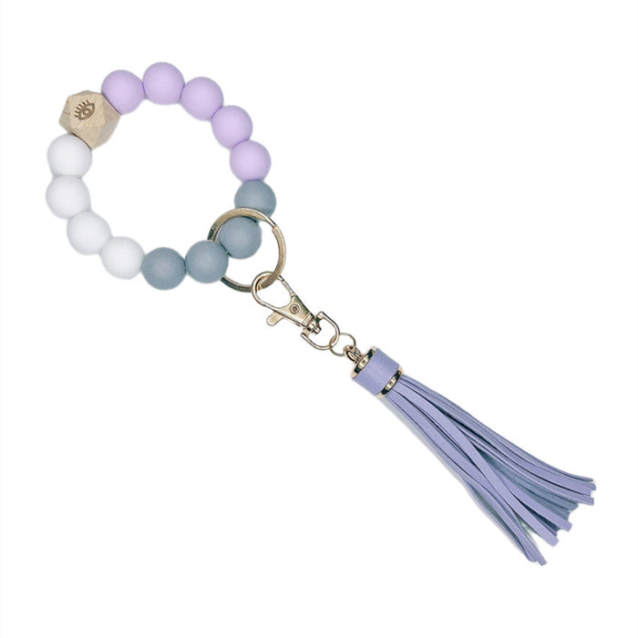 Wholesale Silicone Beaded Leather Tassel Wrist Keychain JDC-KC-WuoD020