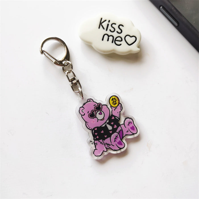 Wholesale Keychains For Backpacks Rainbow Bear Keychain Acrylic Decorative Cute Carebears Keychain MOQ≥2 JDC-KC-FPai005