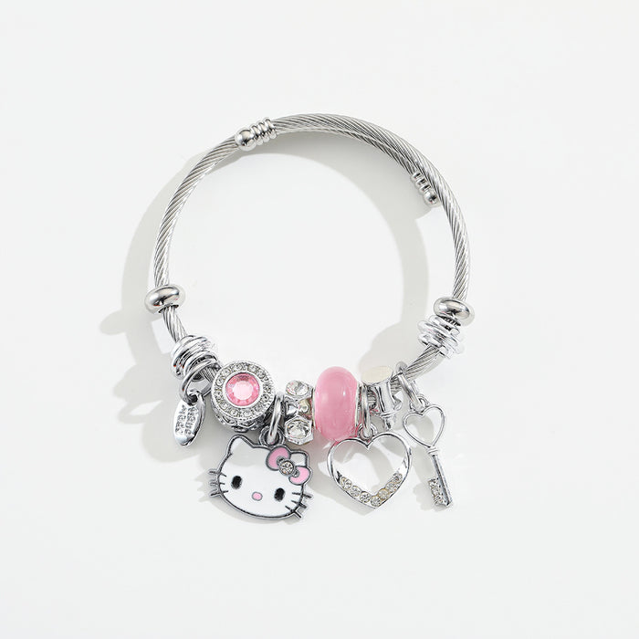 Wholesale Small Fresh Crystal Cute Cat Bracelet MOQ≥2 JDC-BT-ZheQ015