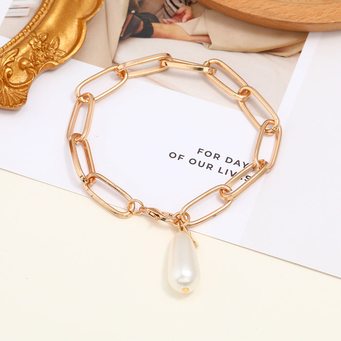 Jewelry WholesaleWholesale Water Drop Pearl Hip Hop Anklet Bracelet Two Piece Set JDC-AS-Ly011 Anklets 乐钰 %variant_option1% %variant_option2% %variant_option3%  Factory Price JoyasDeChina Joyas De China