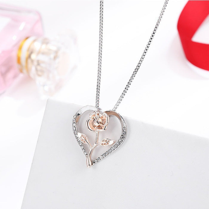 Wholesale Zircon Love Rose Flower Diamond Alloy Necklace JDC-NE-XunO031