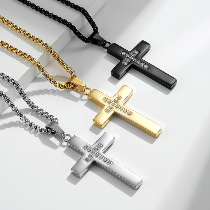 Wholesale Stainless Steel Diamond Cross Necklace JDC-NE-QianF010