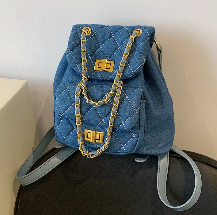 Wholesale Backpack Denim Rhombus Chain Small Bag JDC-BP-Haoang001