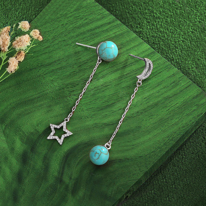 Wholesale Star Moon Inlaid Turquoise Long Stud Earrings Jewelry JDC-ES-JYS018