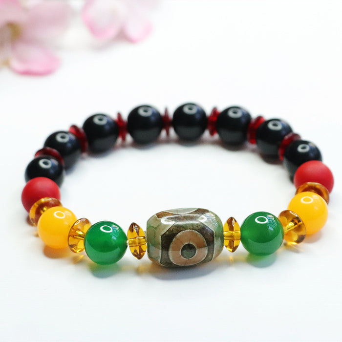 Wholesale Three Eyed Dzi Beads Black Agate Chrysoprase Bracelet Jewelry JDC-BT-JuanY003