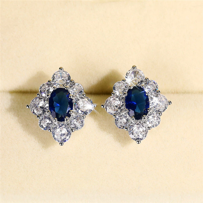 Jewelry WholesaleWholesale Vintage Royal Blue Copper Zircon Flower Stud Earrings MOQ≥2 JDC-ES-Caos017 Earrings 曹适 %variant_option1% %variant_option2% %variant_option3%  Factory Price JoyasDeChina Joyas De China