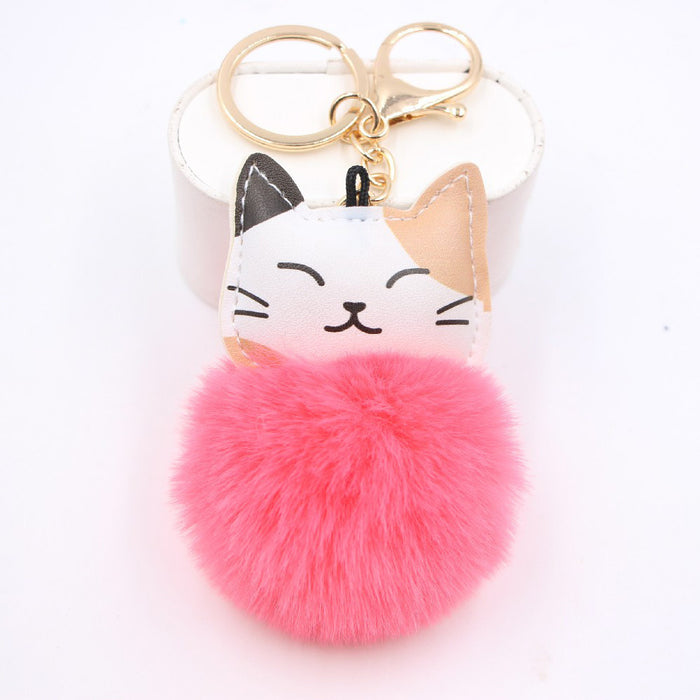 Wholesale Keychain Leather Plush Cute Cat Pendant JDC-KC-Zuge072