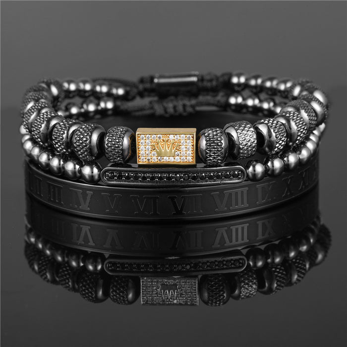 Wholesale Vintage Crown Braided Bracelet Roman Letter Stainless Steel JDC-BT-ZhuJ004