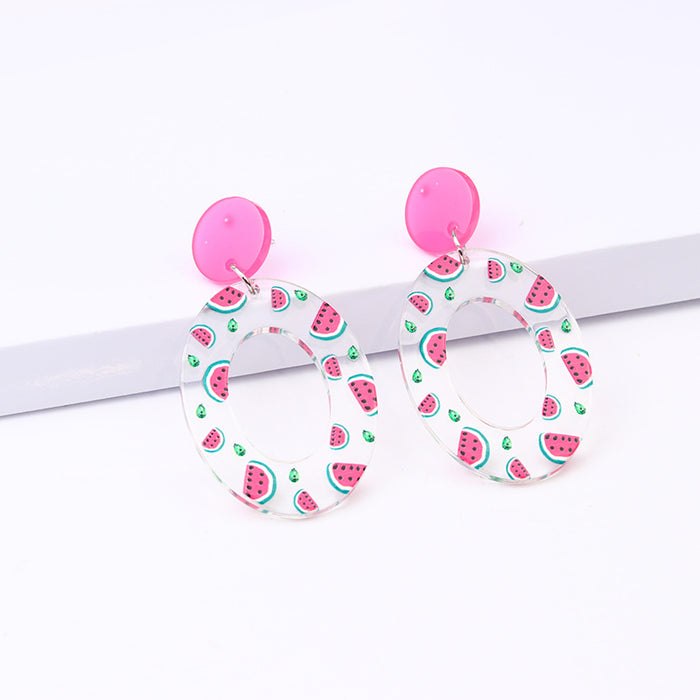 Wholesale Fruit Collection Acrylic Print Oval Earrings JDC-ES-DUAI020