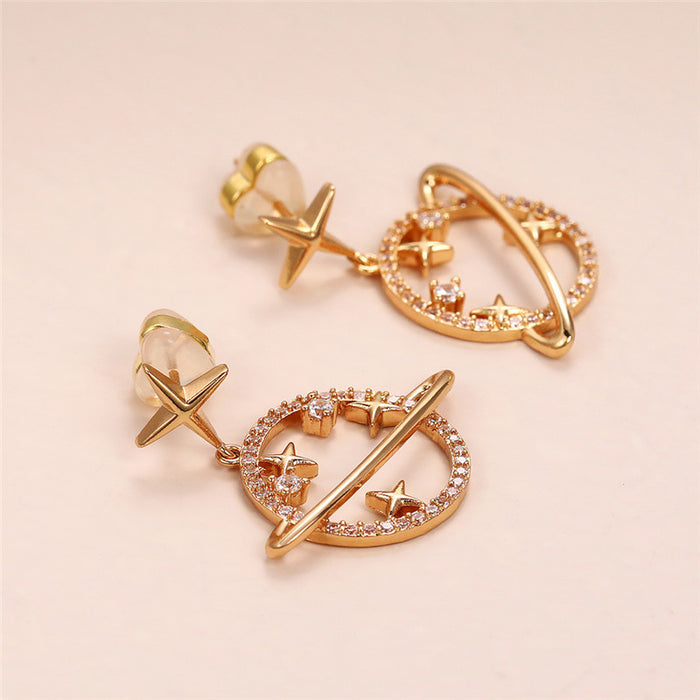 Wholesale Zircon Copper Planet Earrings MOQ≥2 JDC-ES-Caos018