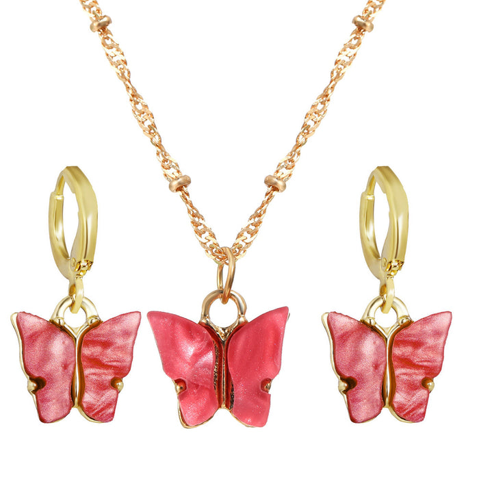 Wholesale Color Acrylic Butterfly Necklace Set Retro Simple JDC-NE-F076