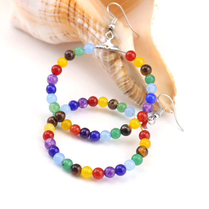 Wholesale earrings alloy bohemian hand made winding jade beads MOQ≥2 JDC-ES-HXu006