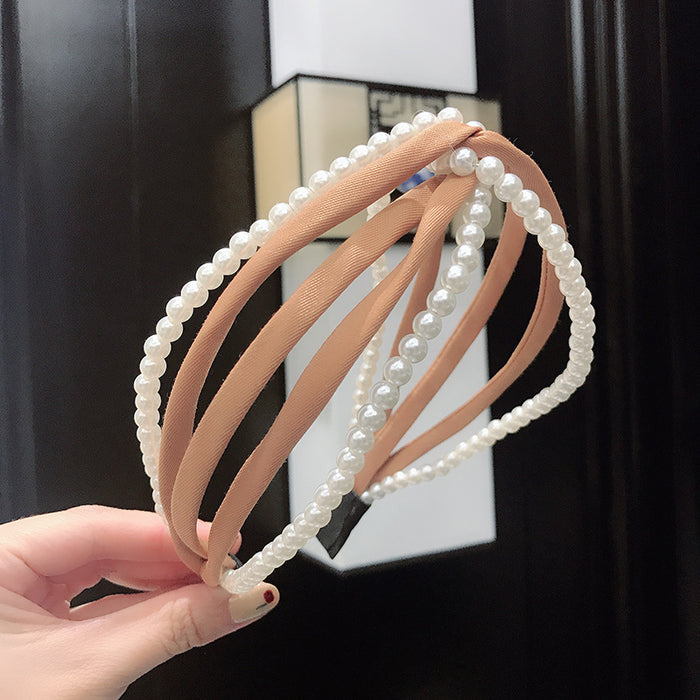 Wholesale Headband Hollow Pearl Cross Hairband Hair Accessories JDC-HD-LeiY005