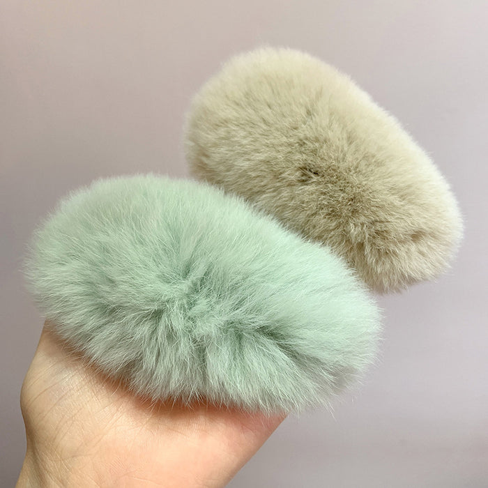 Wholesale big hair hair clip solid color cute top clip real rex rabbit hair MOQ≥2 JDC-HC-Mer003