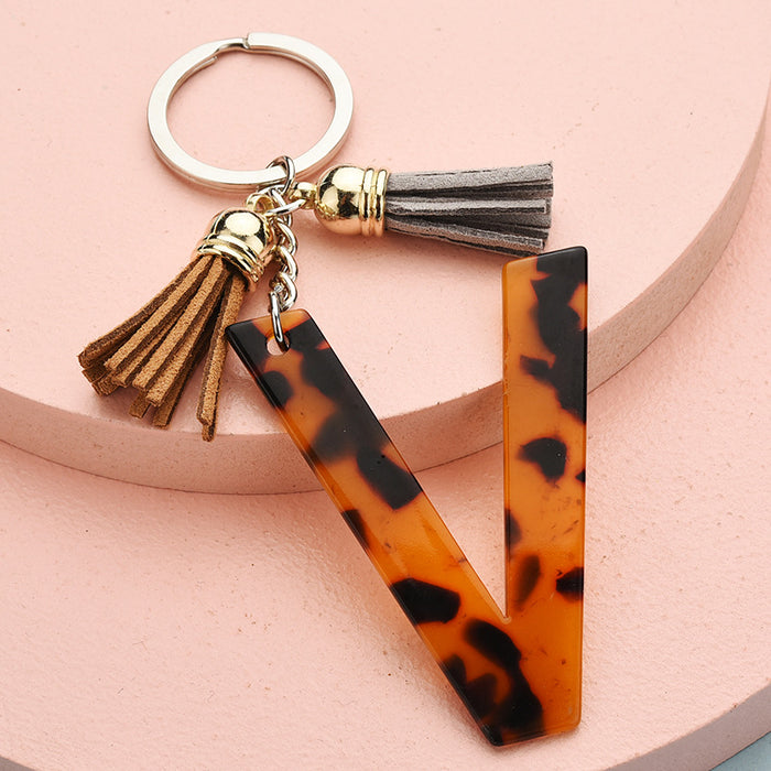 Wholesale 26 English alphabet keychain leopard pattern JDC-KC-YPin006