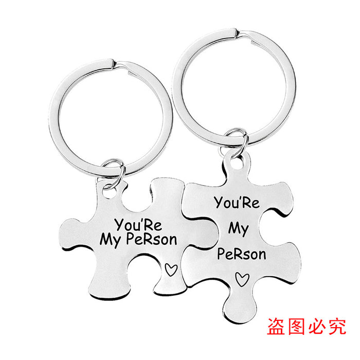 Jewelry WholesaleWholesale Stainless Steel Couple Puzzle Plating Metal Keychain JDC-KC-GangGu006 Keychains 钢古 %variant_option1% %variant_option2% %variant_option3%  Factory Price JoyasDeChina Joyas De China