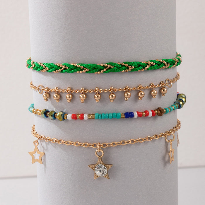 Wholesale Ethnic Style Jewelry Colorful Beaded Braided Rope Four Layer Anklet JDC-AS-C139