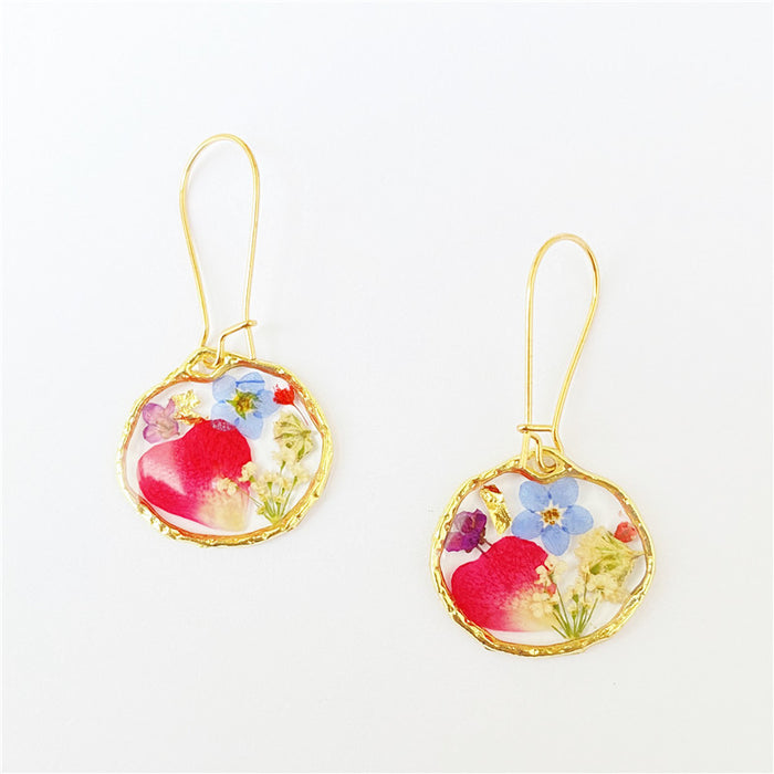 Wholesale irregular rose petals dried flower drop glue earrings  MOQ≥12 JDC-ES-byi002