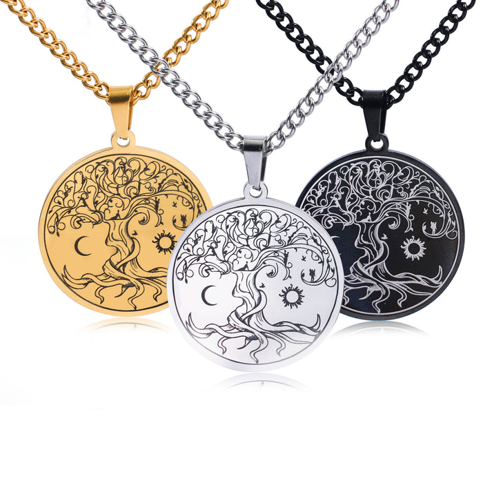 Wholesale Stainless Steel Sun Moon Tree of Life Pendant Necklace JDC-NE-DY003