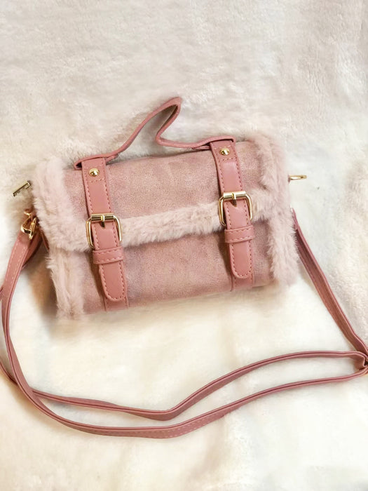 Wholesale Shoulder Bag Leather Fleece Pink Wool Plush Small Square Bag Diagonal JDC-SD-JXF005