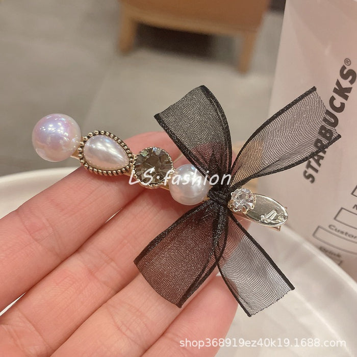 Wholesale Rhinestone Pearl Bow Hairpin Side Side JDC-HC-LiS009