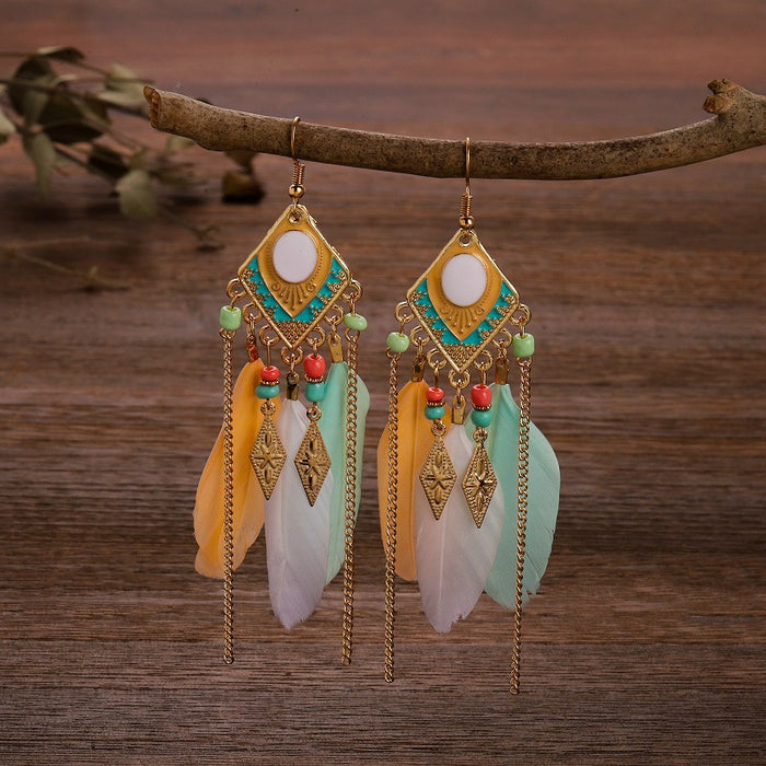 Jewelry WholesaleWholesale Boho Tassel Feather Alloy Earrings JDC-ES-Daiq031 Earrings 黛茜 %variant_option1% %variant_option2% %variant_option3%  Factory Price JoyasDeChina Joyas De China