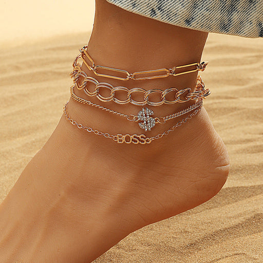 Jewelry WholesaleWholesale metal geometric crown heart multi-layer chain anklet set JDC-AS-D021 Anklets 晴雯 %variant_option1% %variant_option2% %variant_option3%  Factory Price JoyasDeChina Joyas De China