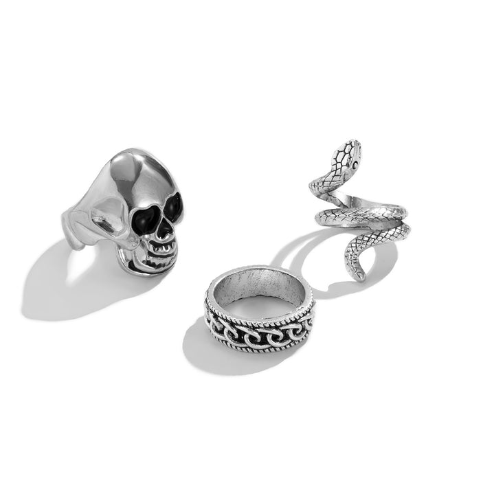 Wholesale Punk Python Skull Alloy Men's Ring Set JDC-RS-LYing004