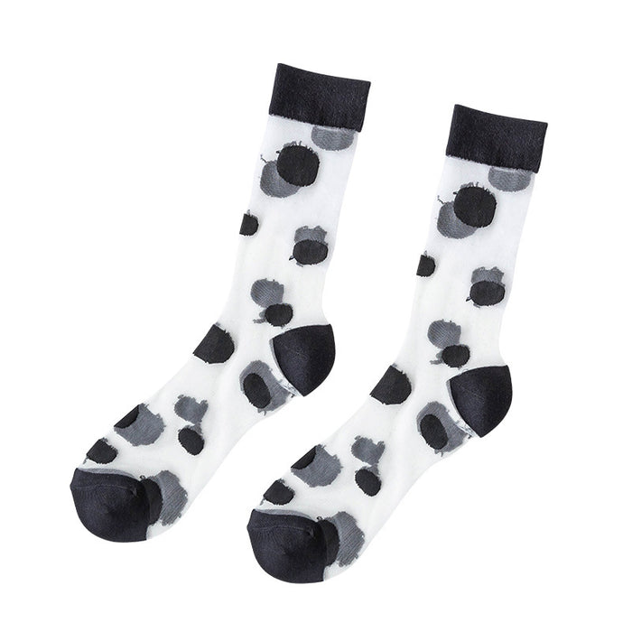 Wholesale cotton transparent socks leopard print black and white glass silk striped plaid JDC-SK-MZX009