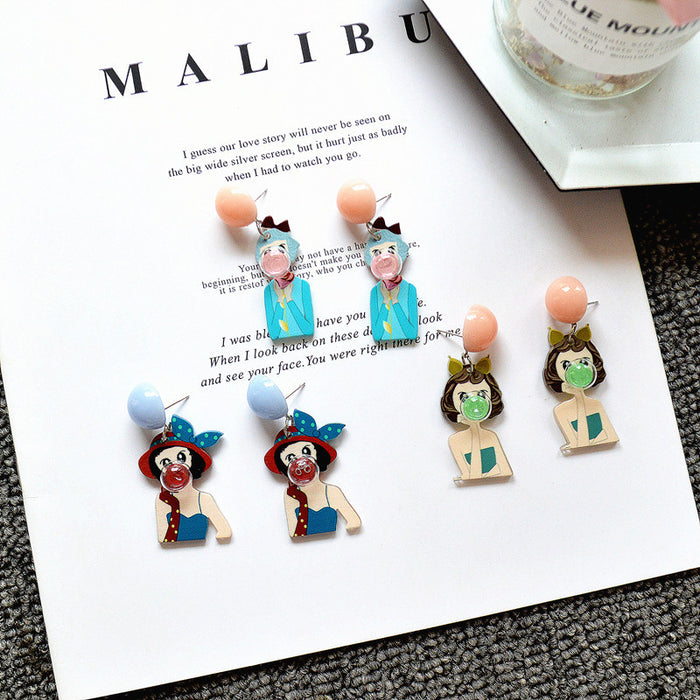 Wholesale Earrings Acrylic Cartoon Bubble Girls Earrings JDC-ES-Xienuo004