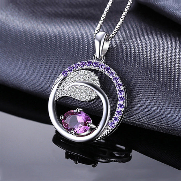 Wholesale Amethyst Luxury Round Leaf Pendant Silver Chain Necklace JDC-NE-ery003