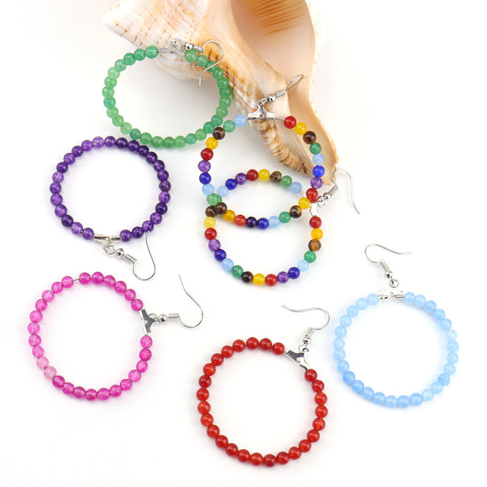 Wholesale earrings alloy bohemian hand made winding jade beads MOQ≥2 JDC-ES-HXu006