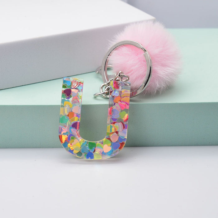 Jewelry WholesaleWholesale love sequin resin drip glue 26 English letter keychains MOQ≥2 JDC-KC-YiWa001 Keychains 伊娃 %variant_option1% %variant_option2% %variant_option3%  Factory Price JoyasDeChina Joyas De China